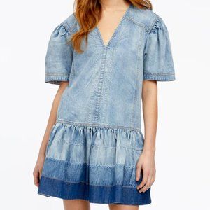 TANYA TAYLOR Athena V Neck Puffed Sleeve Denim Mini Dress NWT